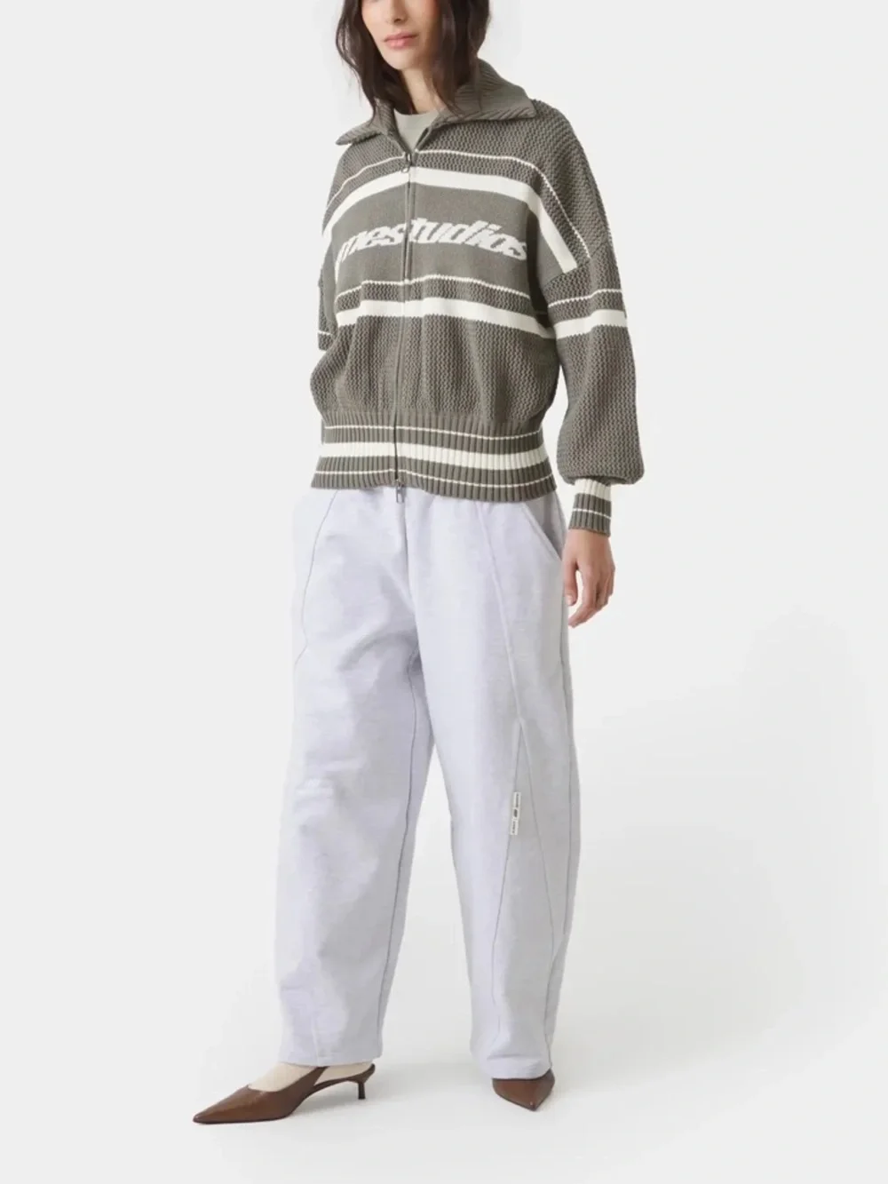 Forest Green Knit Bomber Jacket with Stripe Detail